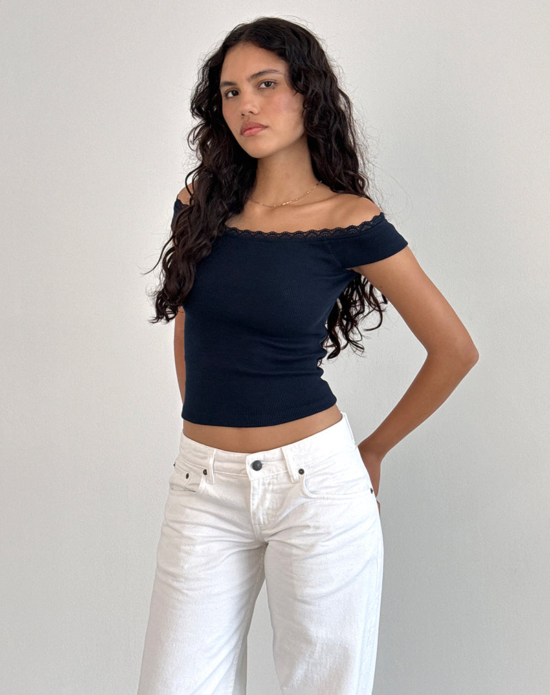 Image de Chacha Bardot Top in Rib Lace Navy