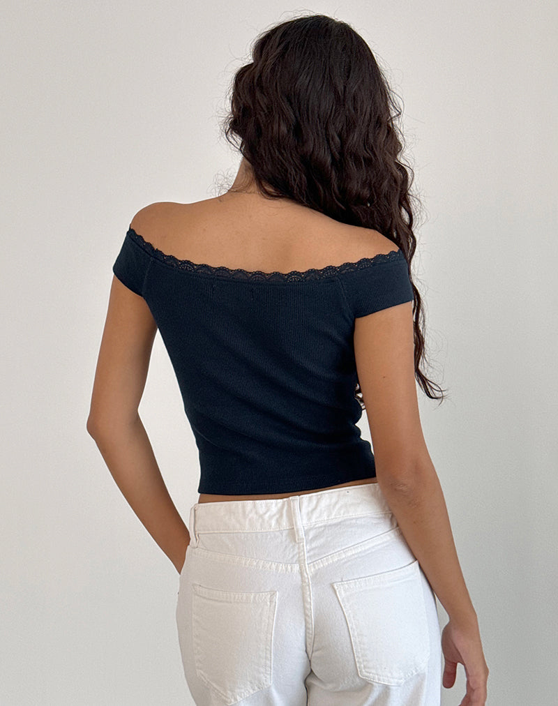 Image de Chacha Bardot Top in Rib Lace Navy