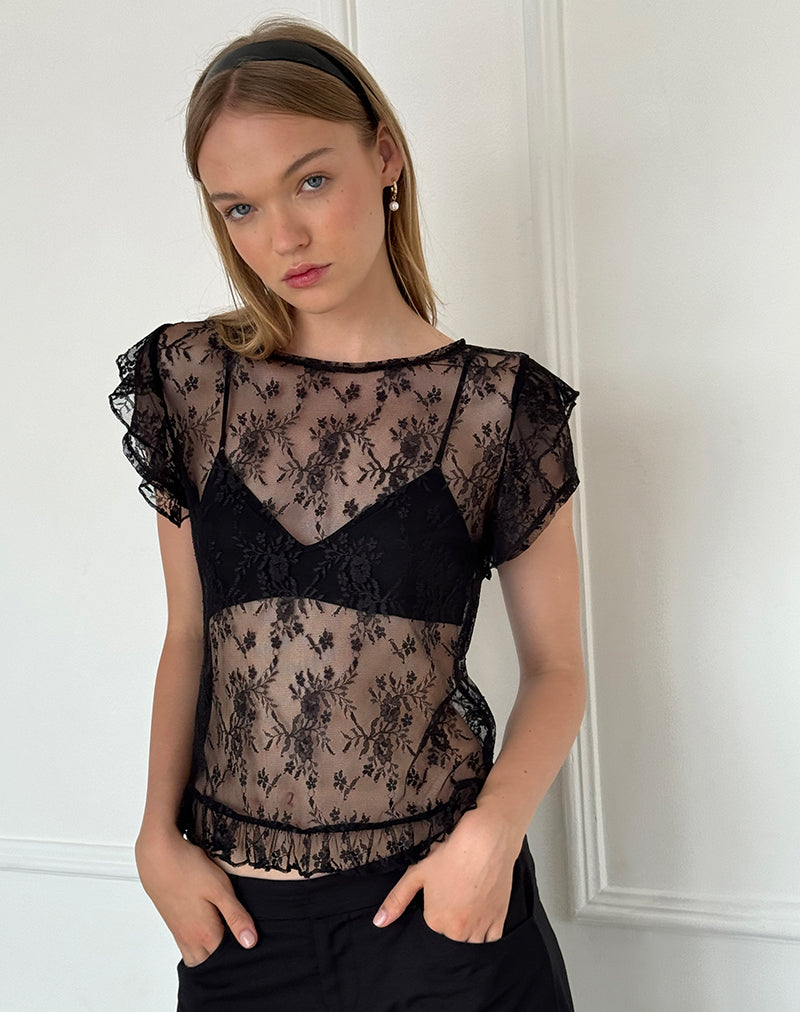 Top Champel en dentelle Wild Rose Noir
