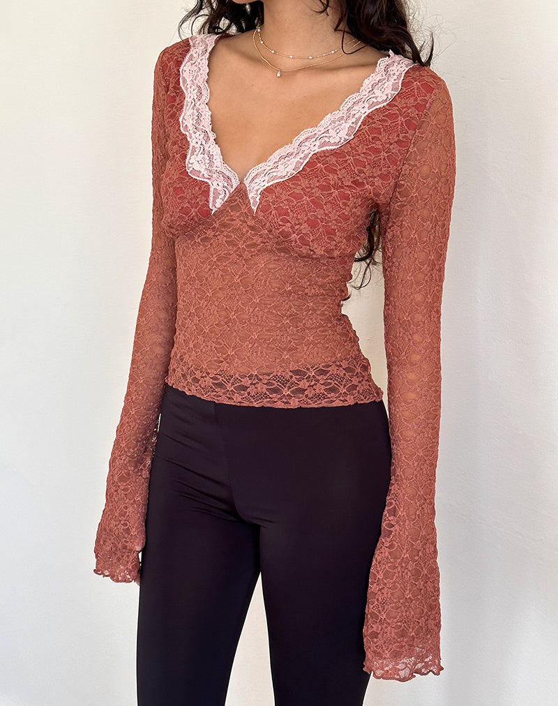 Image de Chantal Long Sleeve Lace Top in Withered Rose