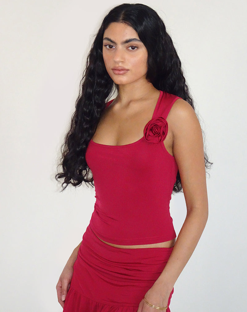 Charley Rosette Top en Lycra Slinky Red