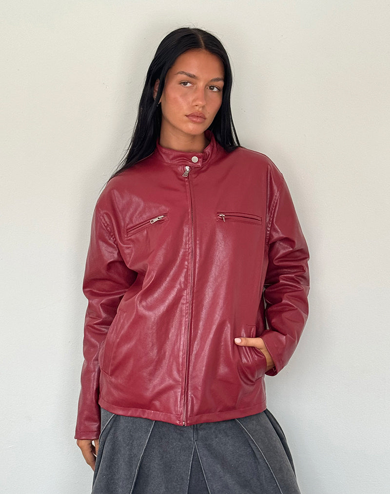 Blouson Moto Charlize en PU rouge