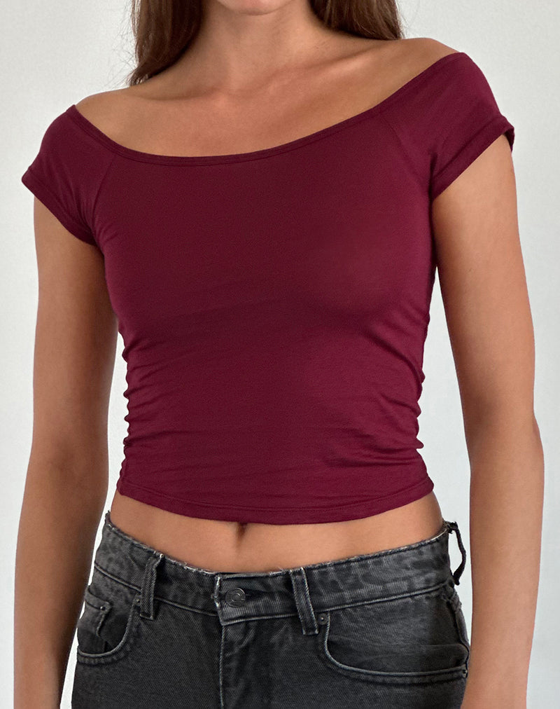 Image de Charya Off Shoulder Top in Burgundy