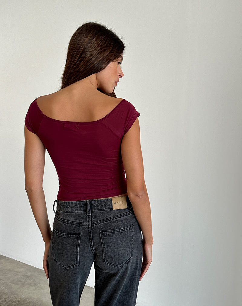 Image de Charya Off Shoulder Top in Burgundy