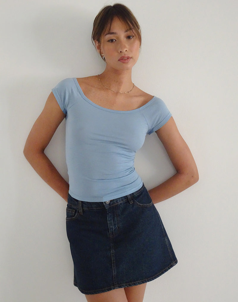 image de Charya Off Shoulder Top in Nantucket Blue