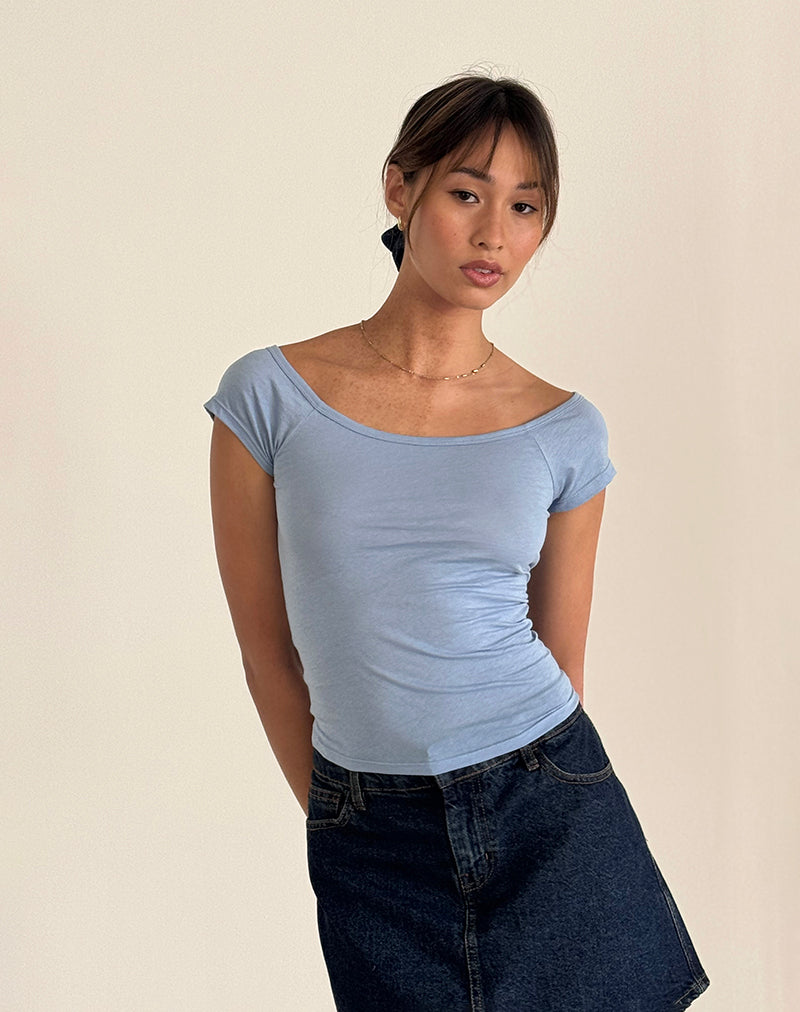 image de Charya Off Shoulder Top in Nantucket Blue