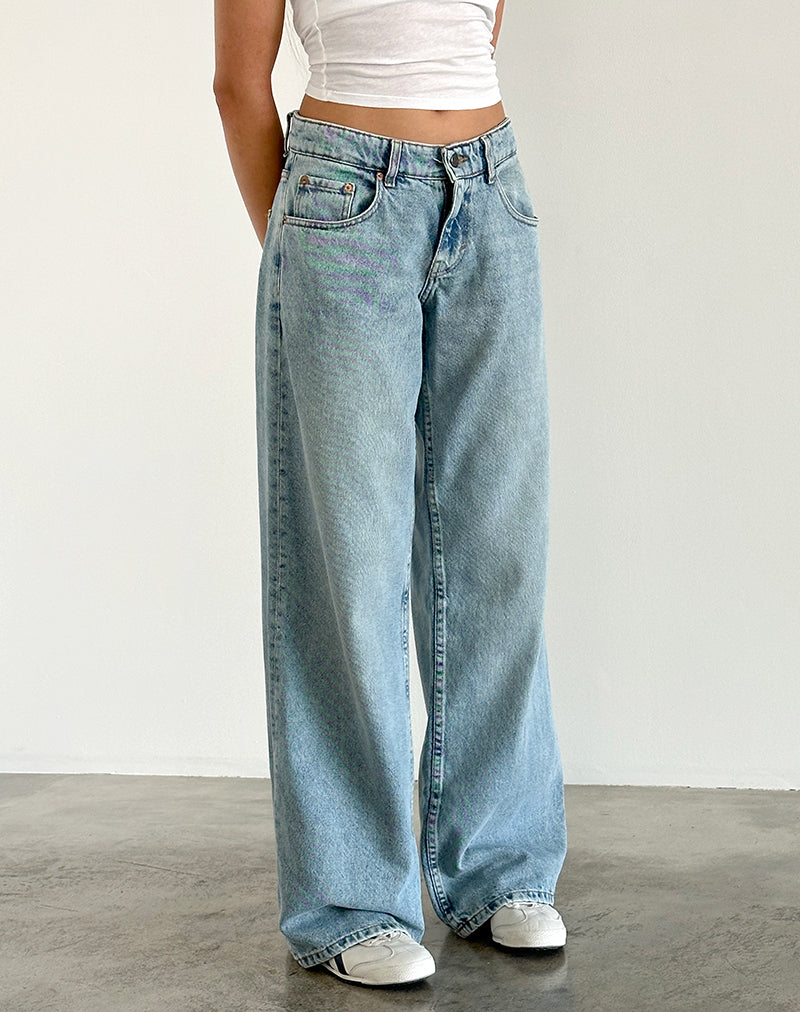 Jean à taille basse extra-large Roomy en bleu lavé vert