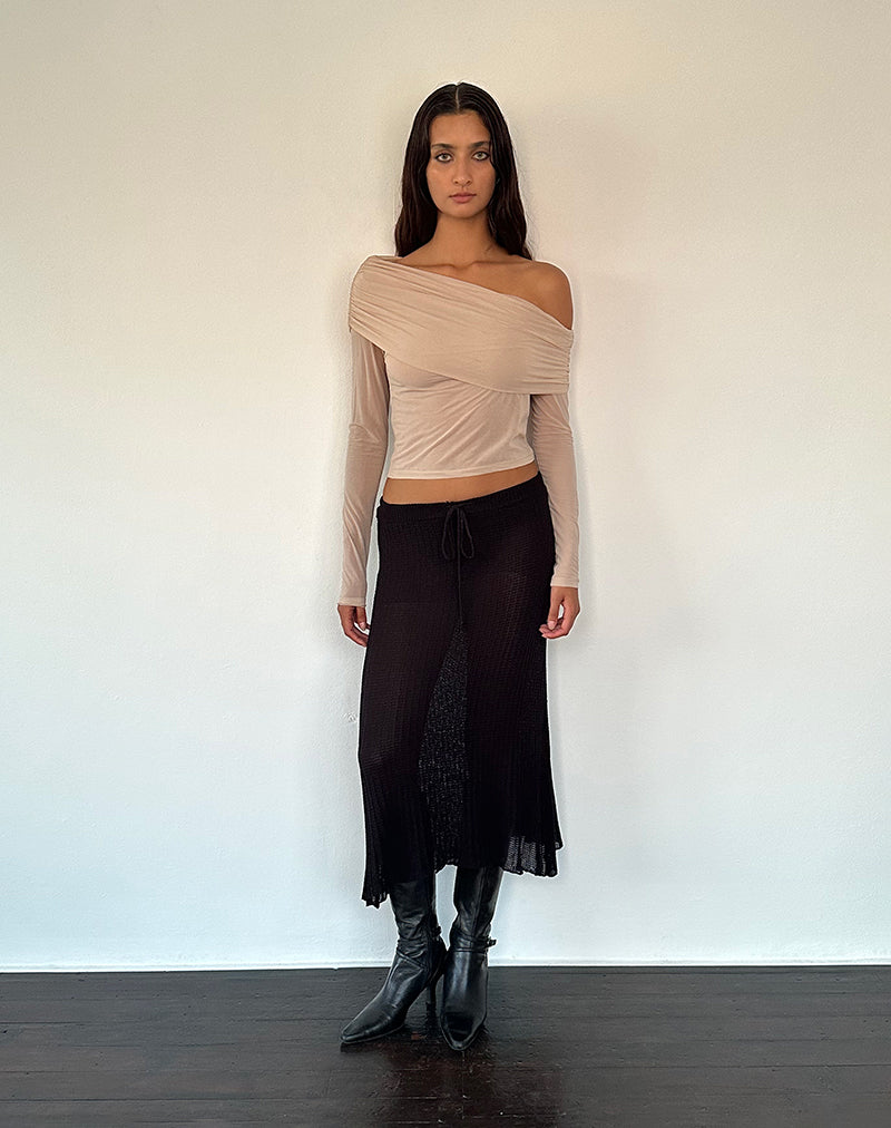 Image de Chidi Sheer Mesh Bardot Top in Camel