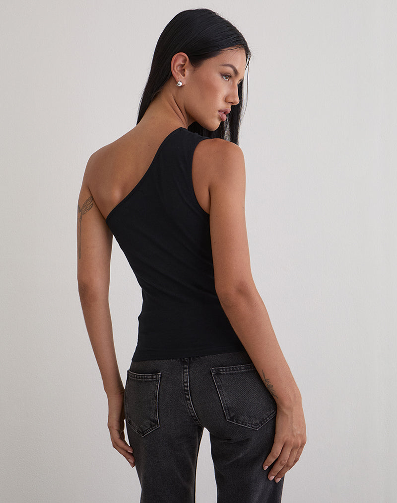Image de Chivago Cross Lace Up One Shoulder Top in Jersey Black