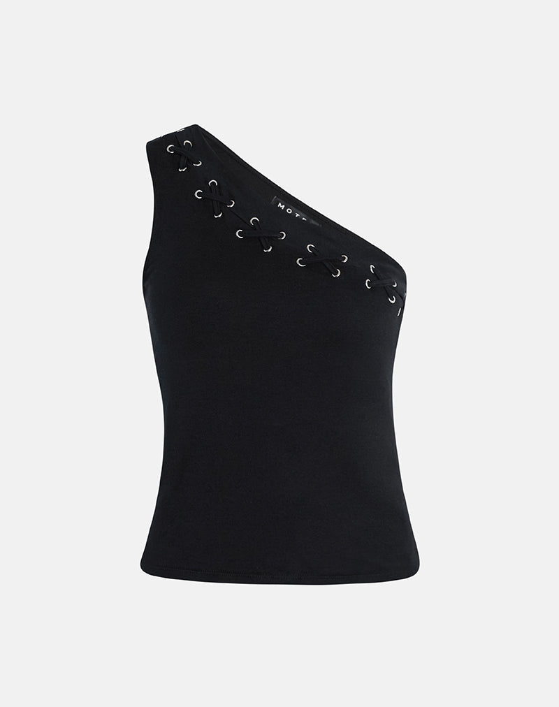 Image de Chivago Cross Lace Up One Shoulder Top in Jersey Black