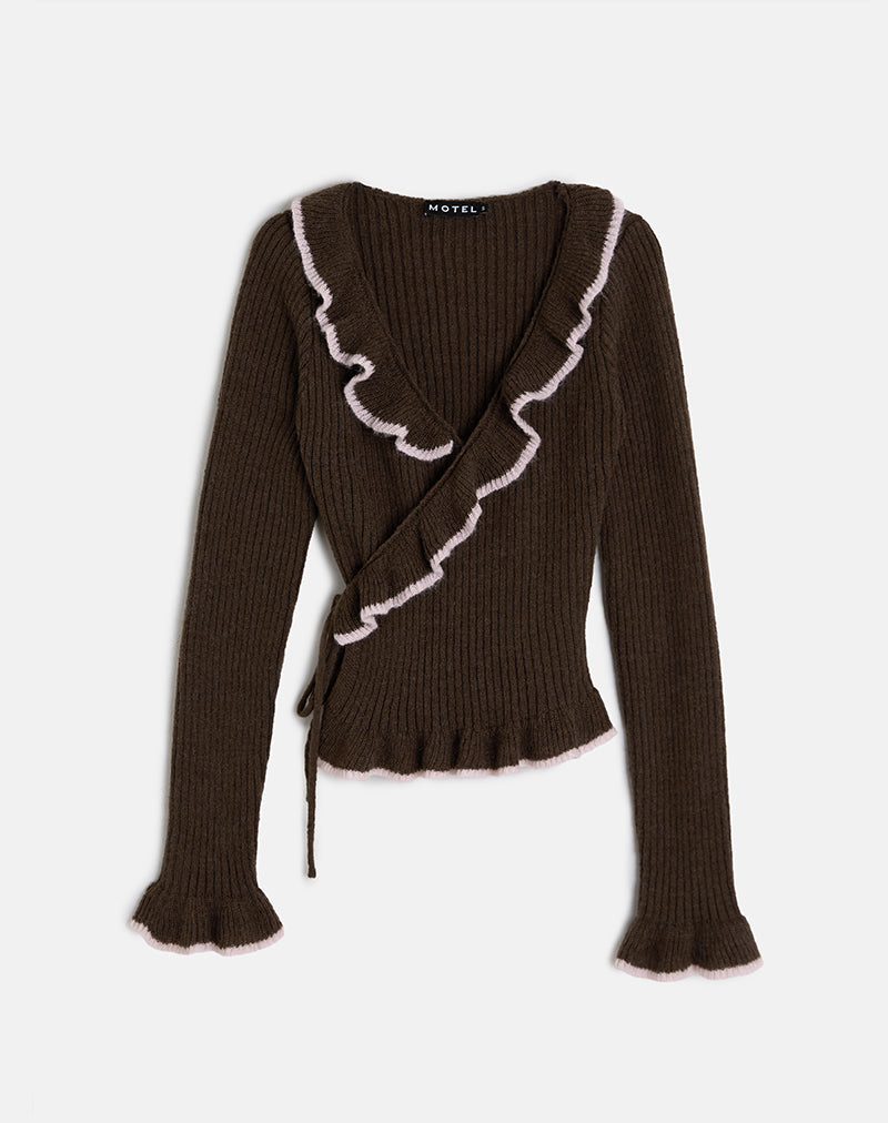 Image de Christella Top en chocolat noir avec rose