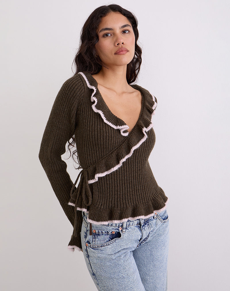 Image de Christella Top en chocolat noir avec rose