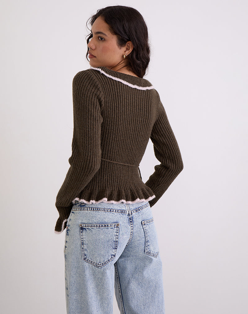 Image de Christella Top en chocolat noir avec rose