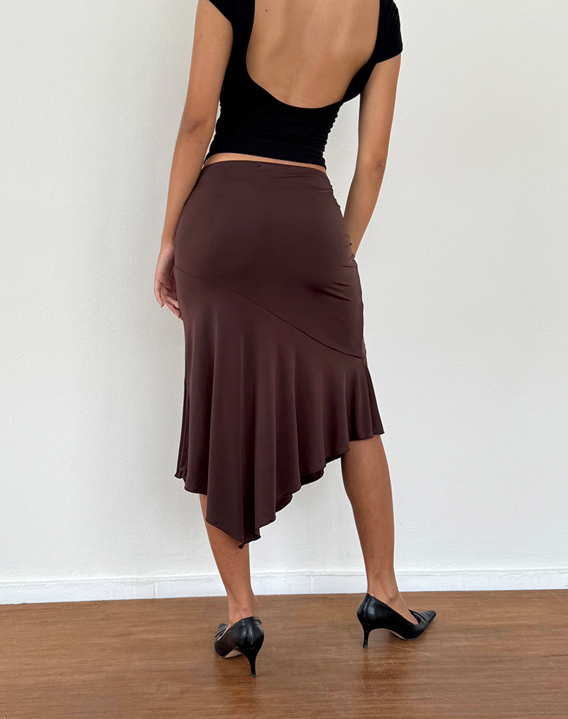 Image de la jupe midi à taille basse Cinta en chocolat