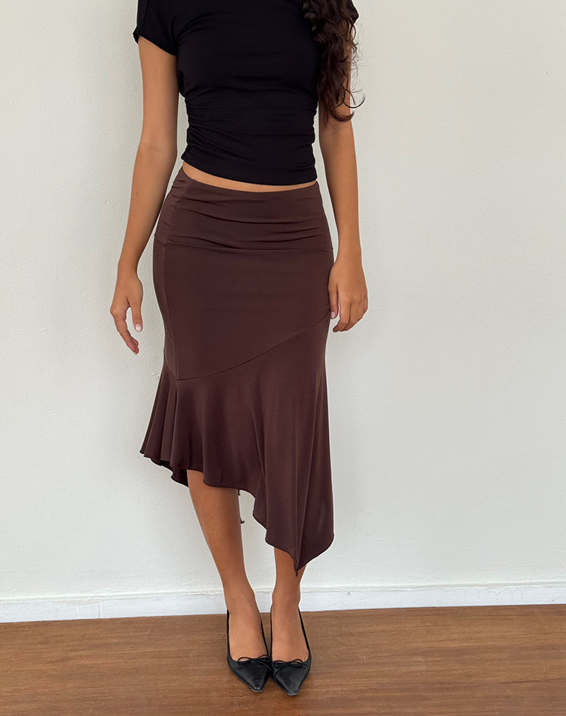 Jupe midi à taille basse Cinta, chocolat