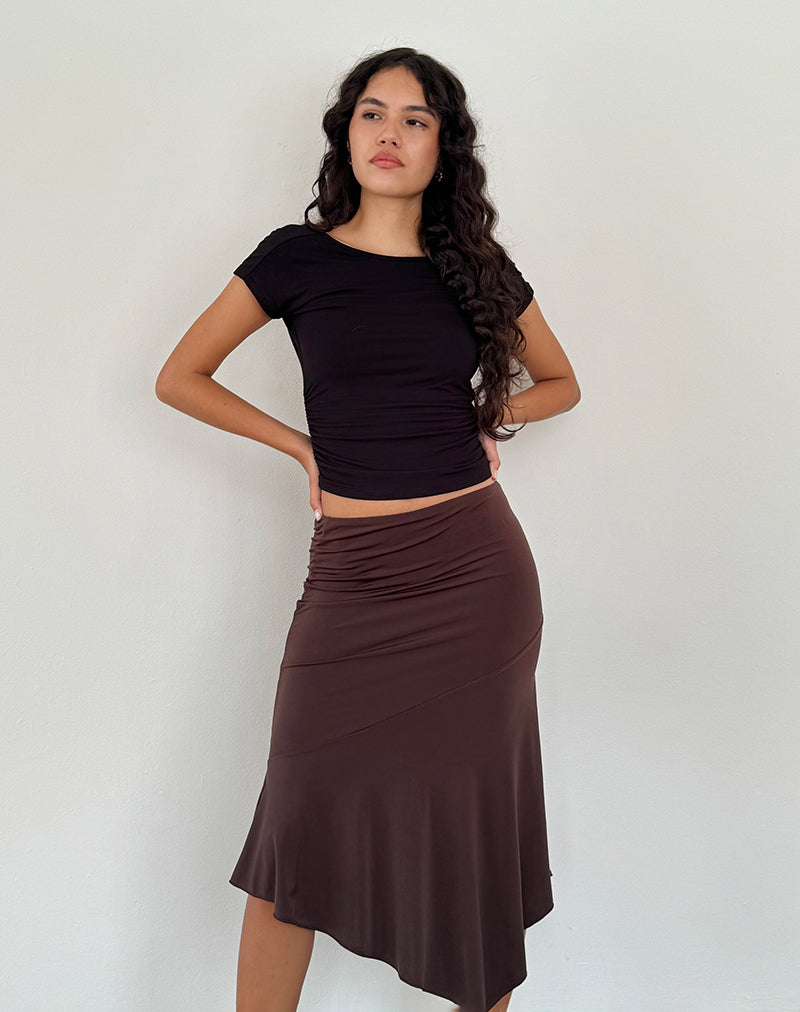 Image de la jupe midi à taille basse Cinta en chocolat