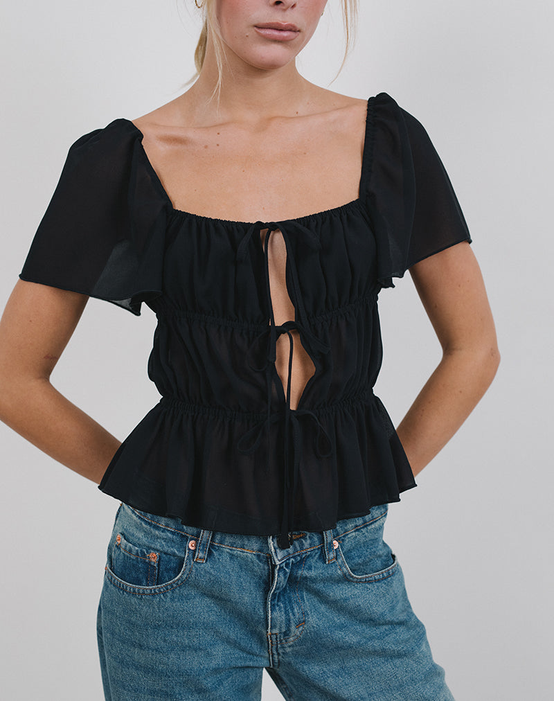 Image de Cintan Tie Front Top in Black