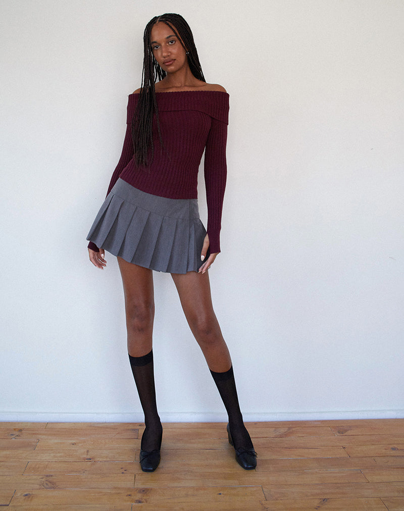 Image de Circe - Pull bardot en tricot - Bourgogne