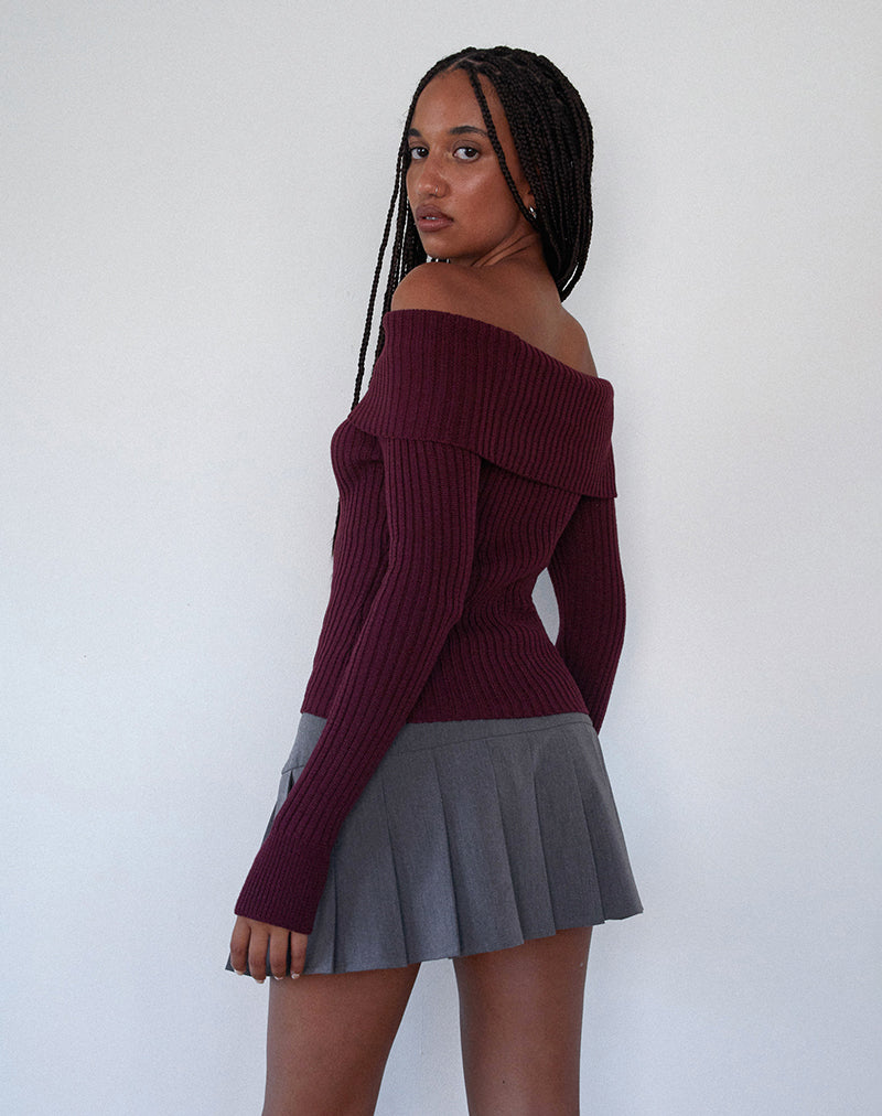 Image de Circe - Pull bardot en tricot - Bourgogne