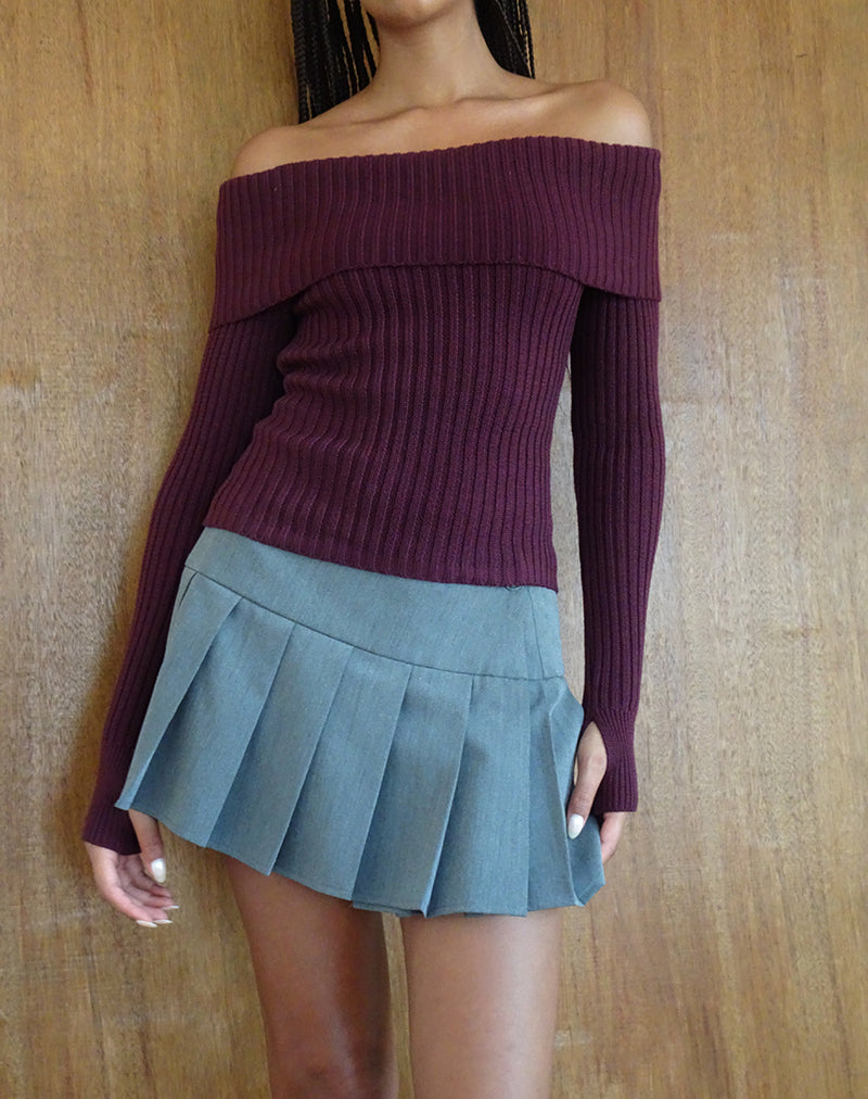 Image de Circe - Pull bardot en tricot - Bourgogne