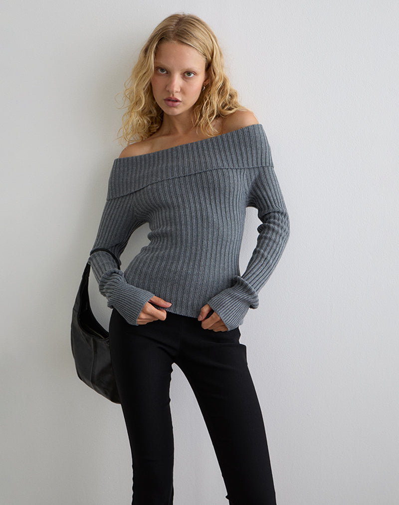 Image de Circe Jumper Bardot en tricot gris