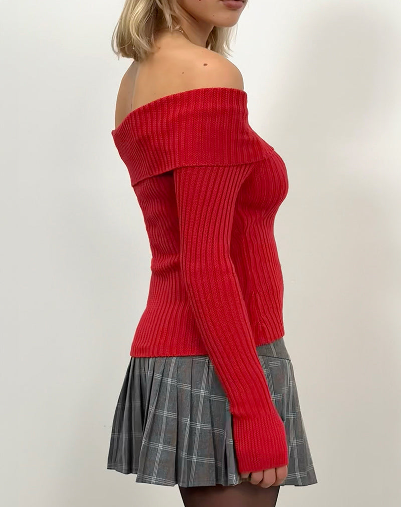 Image de Circe Off-Shoulder Long Sleeve Knit To in Red