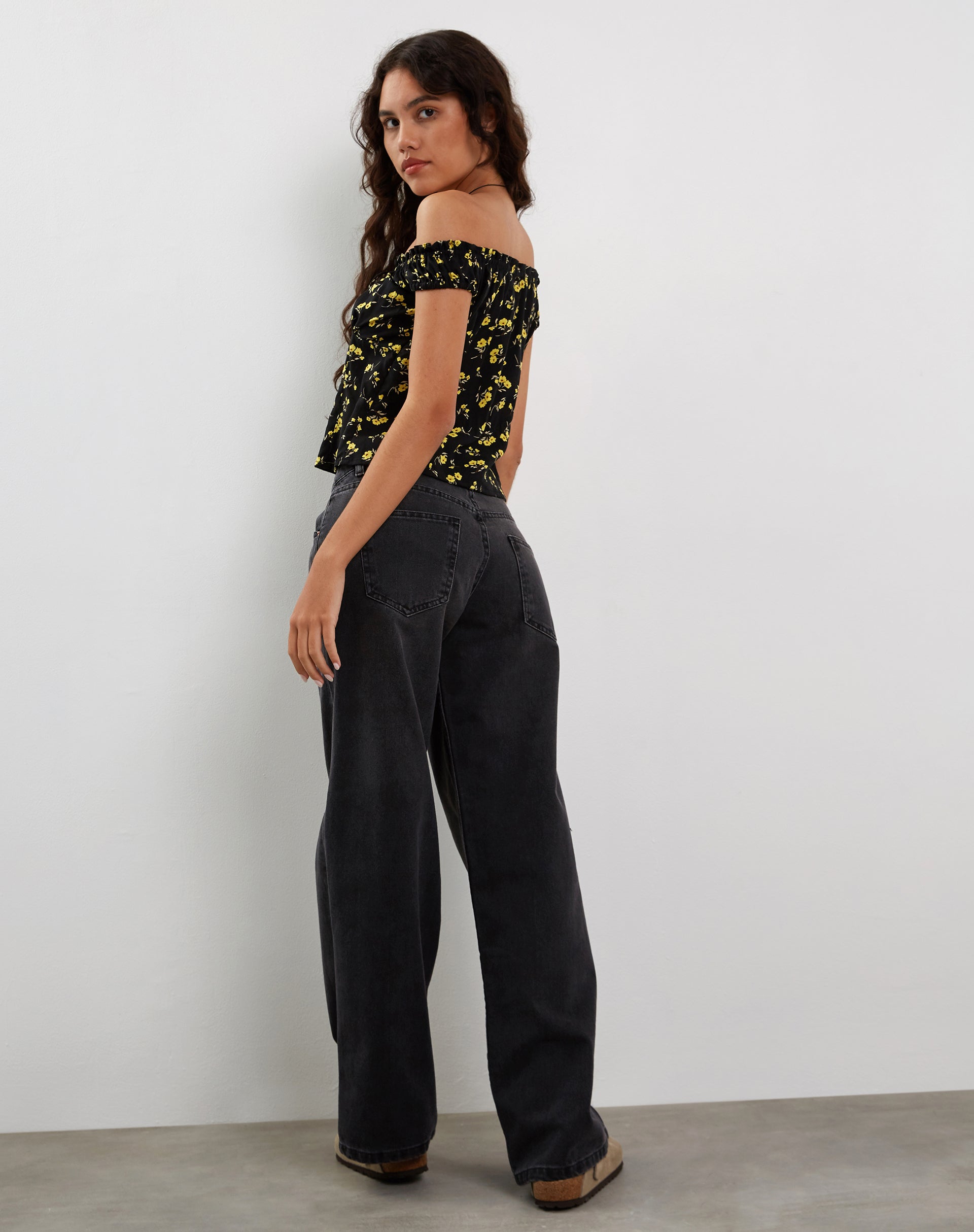 Image de Citra Bardot Frill Top in Buttercup Black Yellow