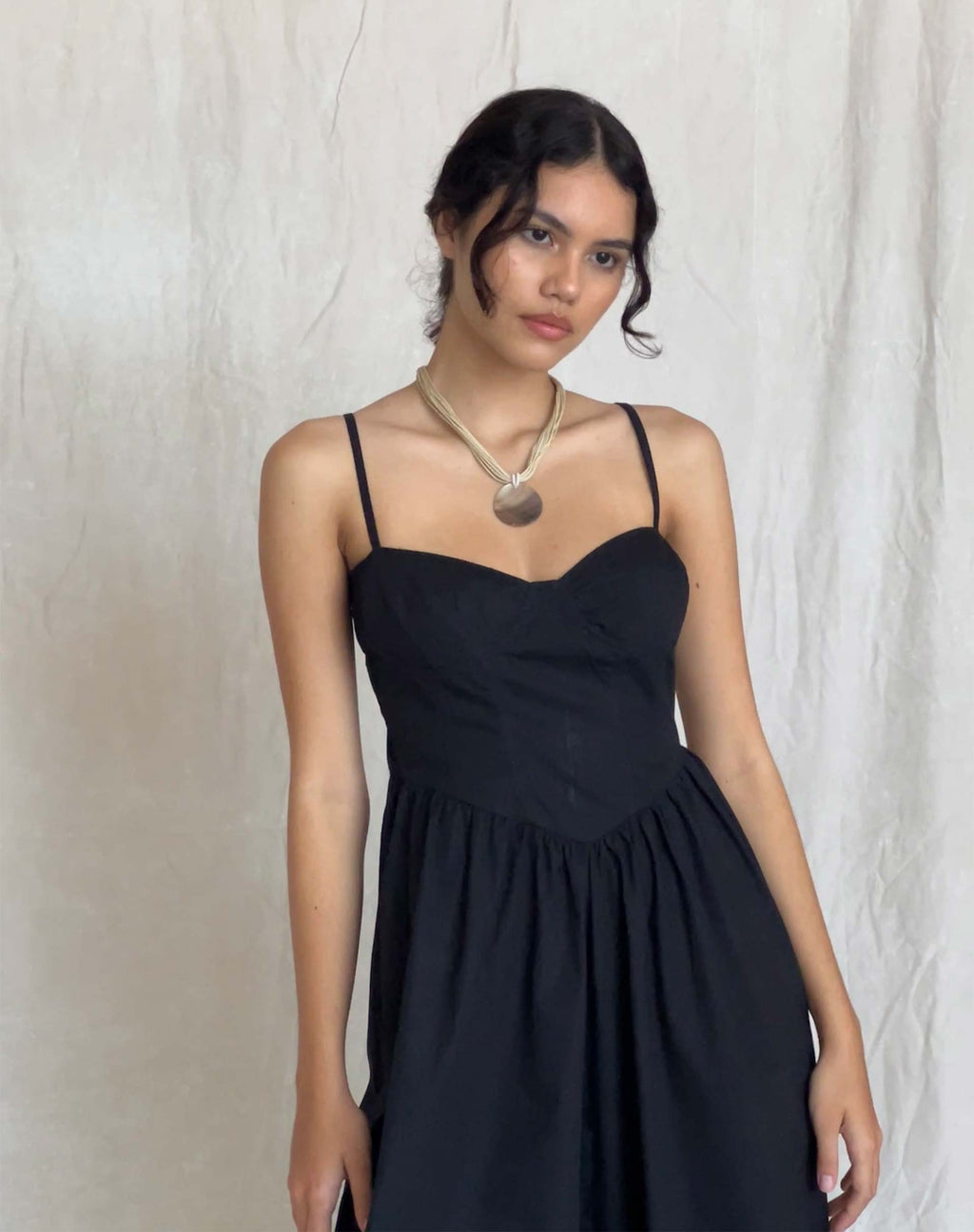 Robe midi à corset Clementine en popeline noire