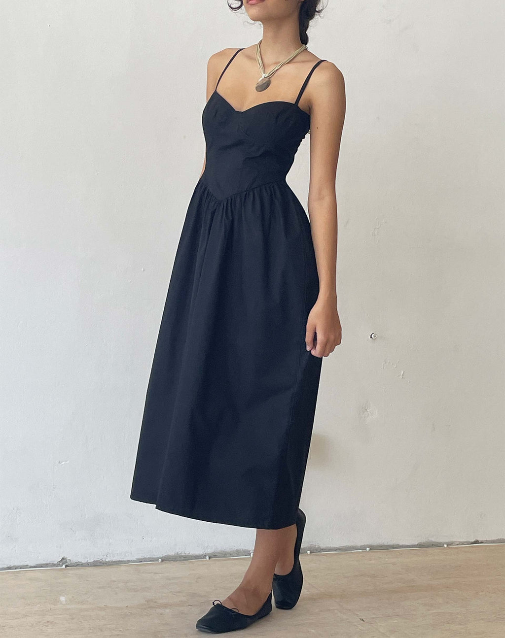 Robe midi à corset Clementine en popeline noire