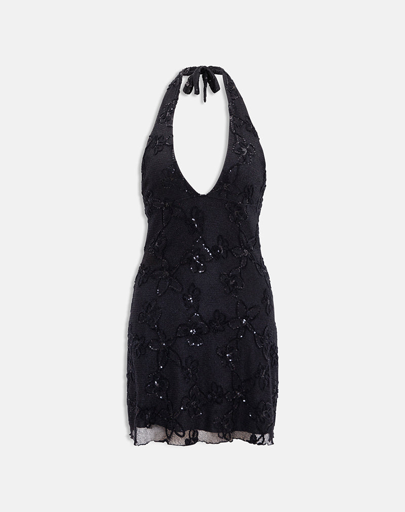 Image de la mini-robe Codami en maille pailletée noire