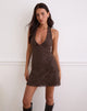Image of Codami Halterneck Mini Dress in Sequin Knit Dark Brown