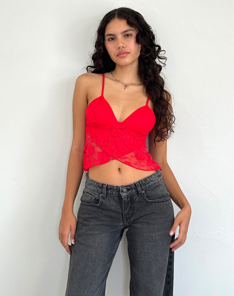 Image de Cojira Lace Butterfly Top in Big Rose Red