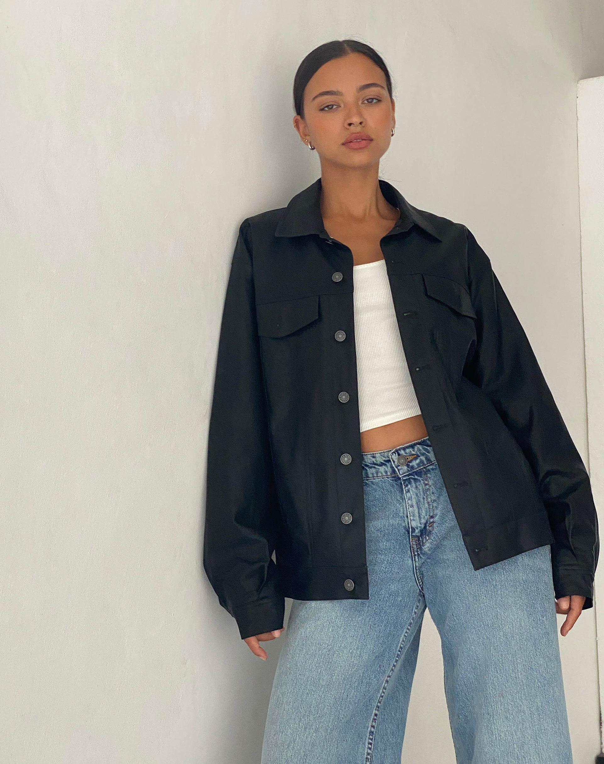Image de Colleen Veste Moto surdimensionnée en PU Noir