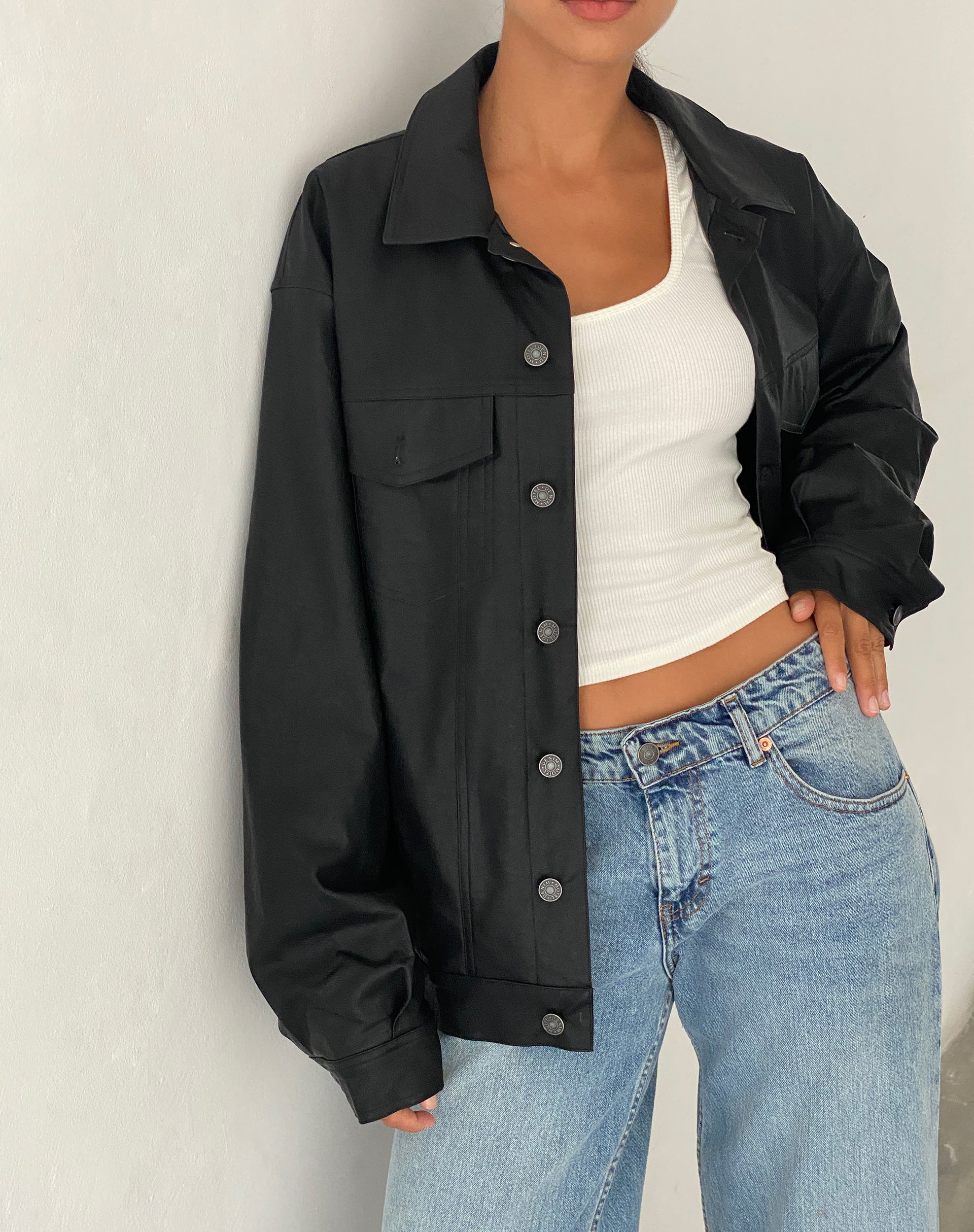 Image de Colleen Veste Moto surdimensionnée en PU Noir