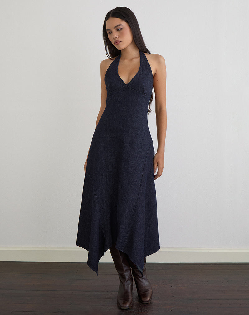 Image de la robe midi Comari en chambray indigo