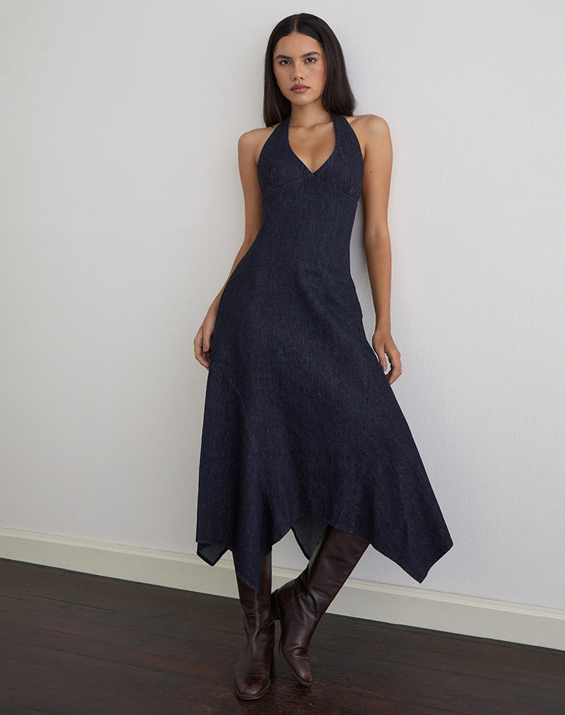 Image de la robe midi Comari en chambray indigo
