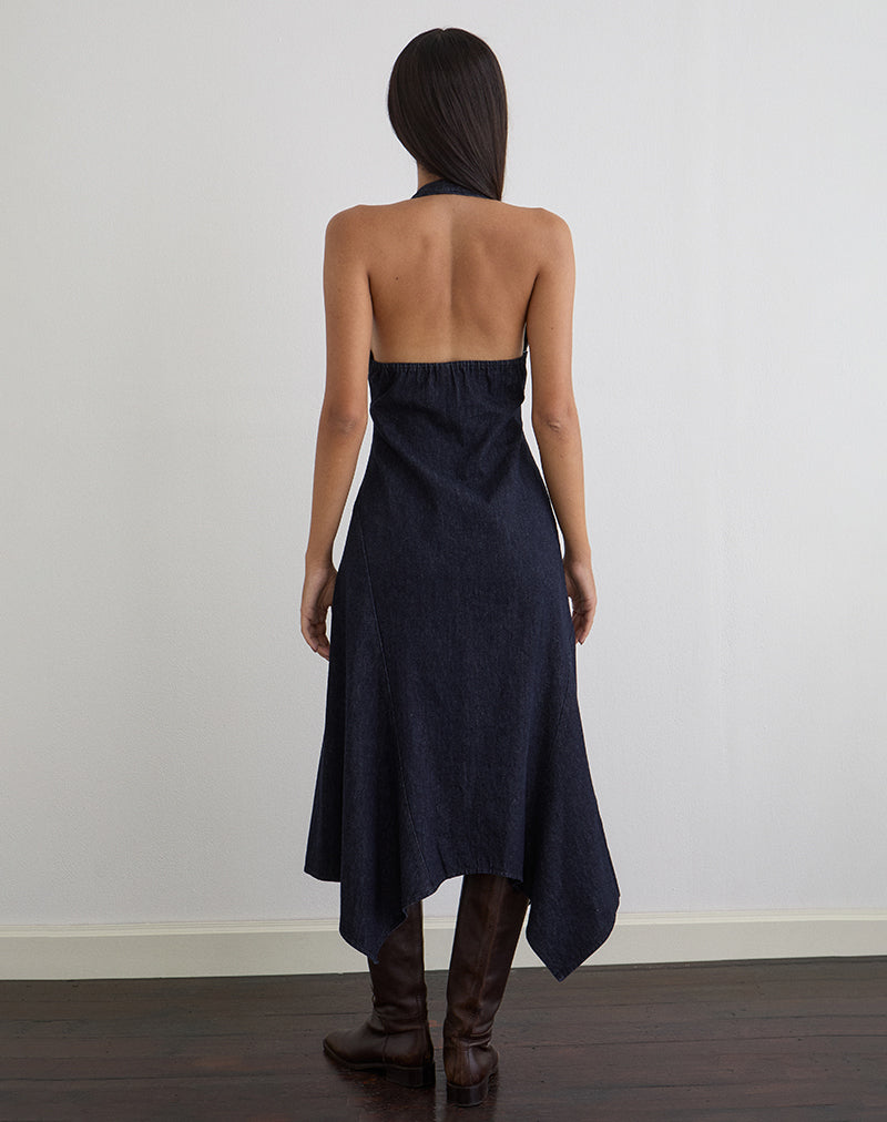 Image de la robe midi Comari en chambray indigo