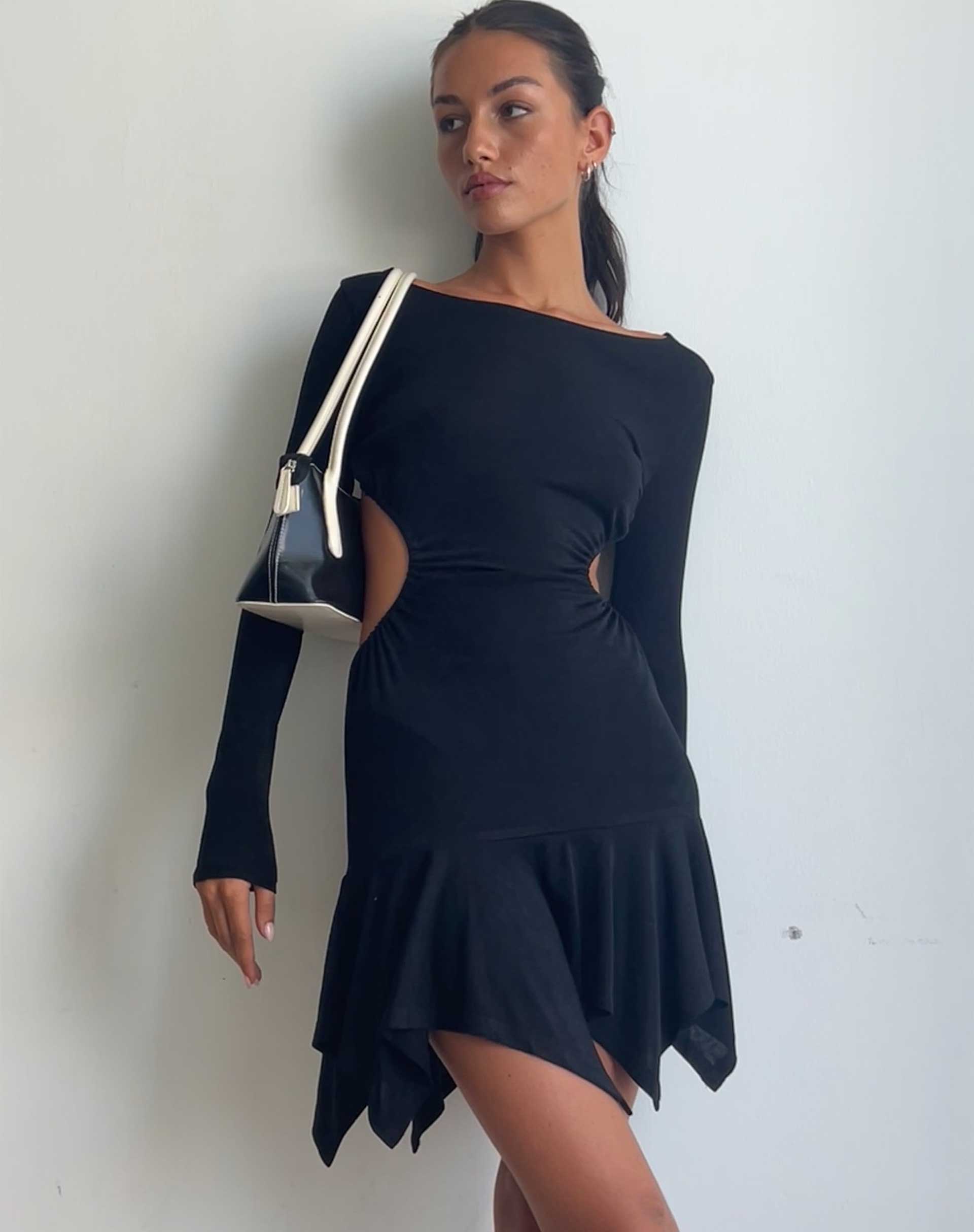 Image of Cordelia Long Sleeve Cut Out Mini Dress in Black