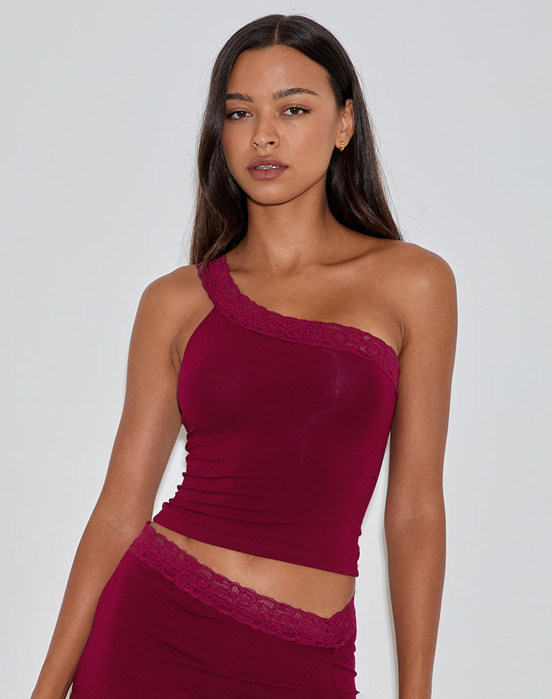 Image de Cordia One Shoulder Top in Burgundy