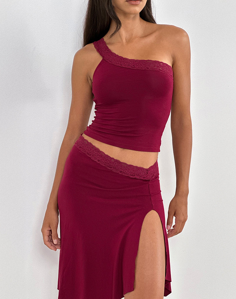 Image de Cordia One Shoulder Top in Burgundy