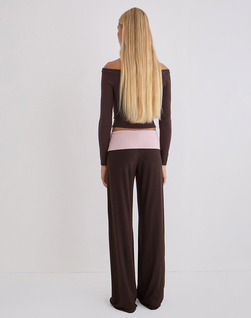 Image of Coreta Foldover Trouser in Bitter Chocolate and Light Lilac