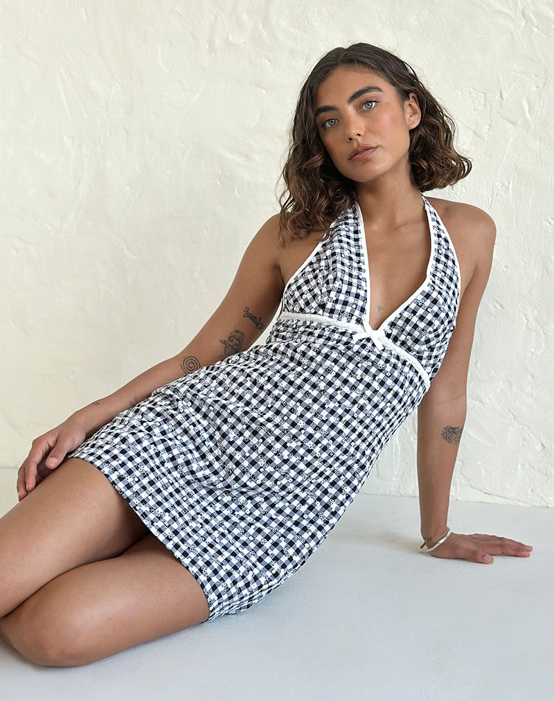 Mini robe Corla en vichy floral noir