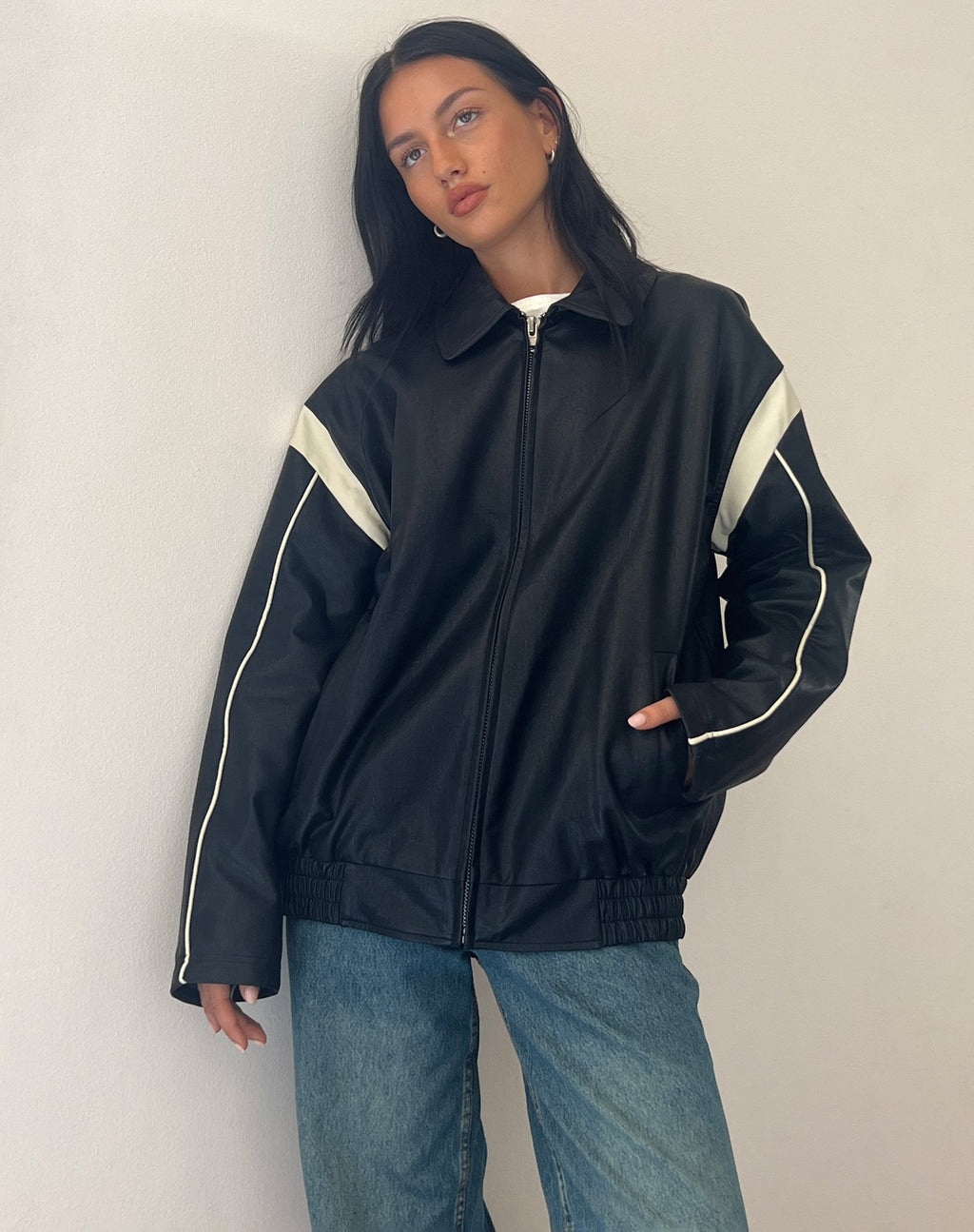 Veste Corvina en PU, noir et ivoire