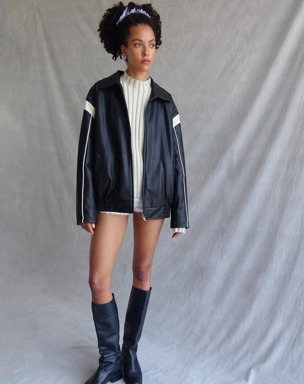Veste Corvina en PU, noir et ivoire