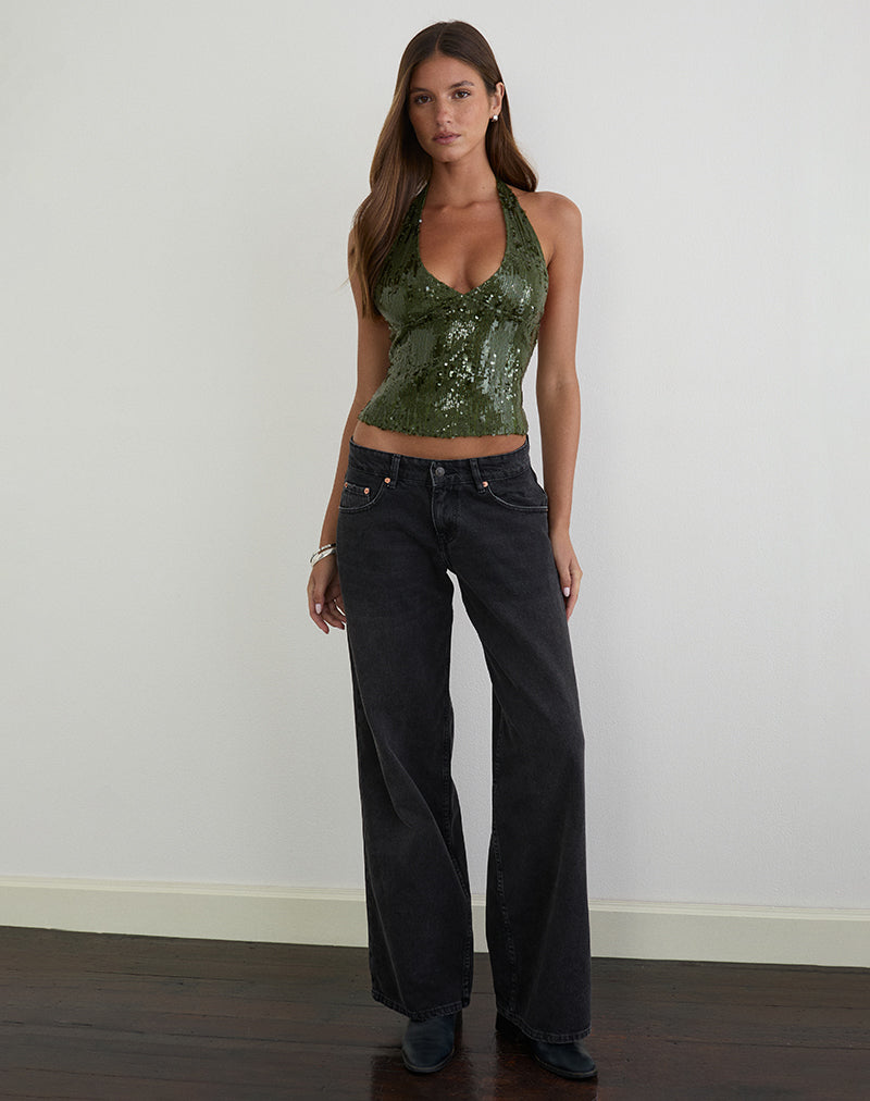 Image of Cosio Halter Top in Mix Sequin Khaki