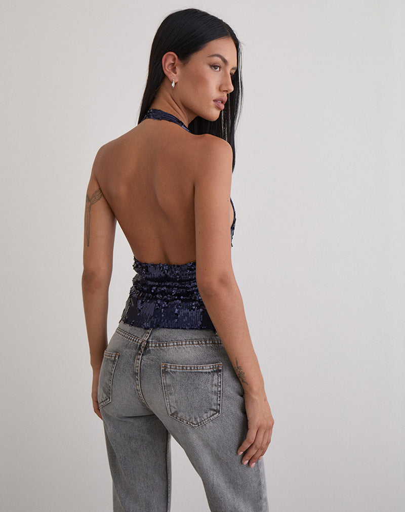 Image de Cosio Halter Top in Mix Sequin Navy