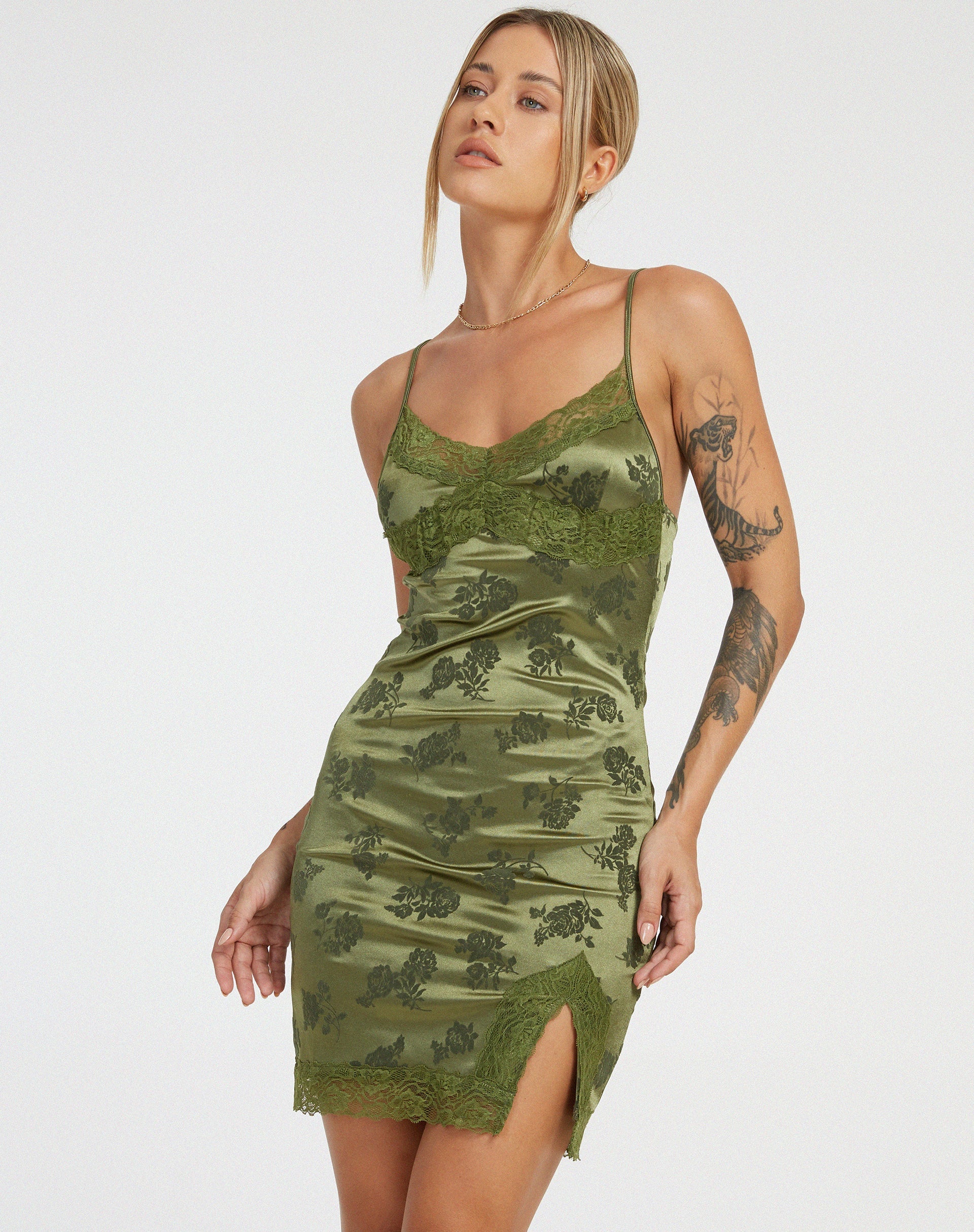 Image de Coti Bodycon Dress in Rose Flock Loden Green