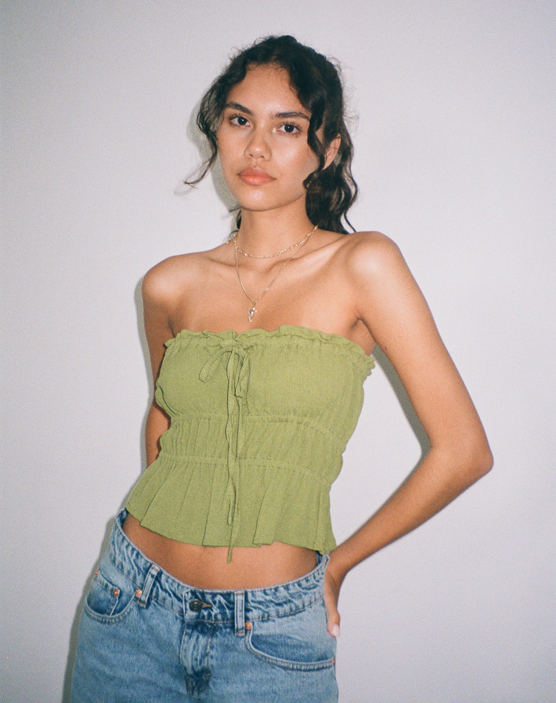 Image de Cove Bandeau Top in Crinkle Green Sweet Pea