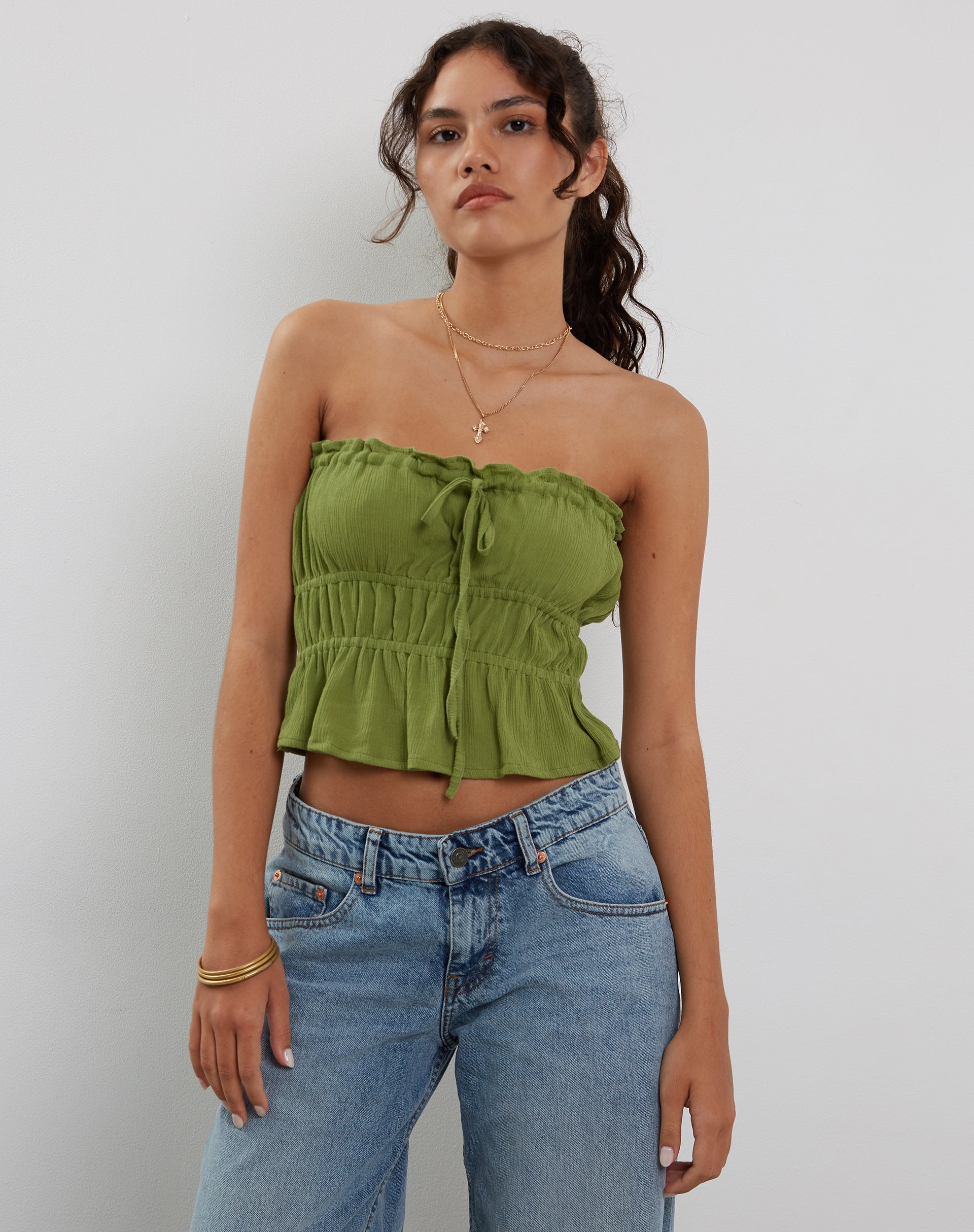 Image de Cove Bandeau Top in Crinkle Green Sweet Pea