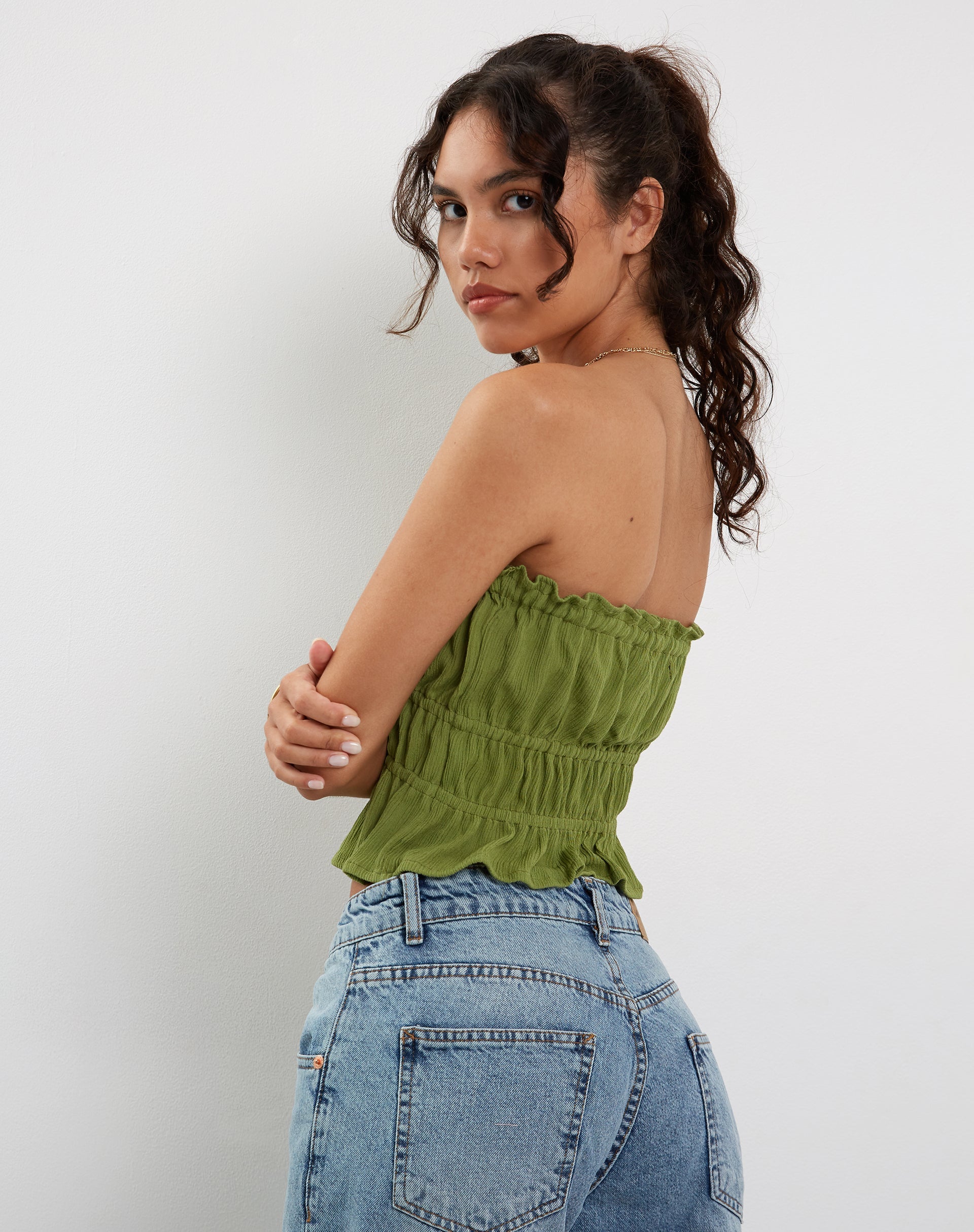 Image de Cove Bandeau Top in Crinkle Green Sweet Pea